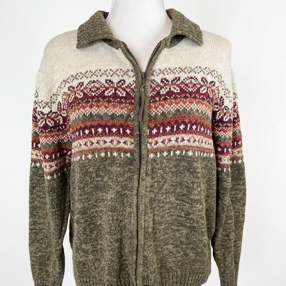 Vintage Y2K Heirloom Collectible Cardigan Zip up Sweater Geometric Pattern Large
